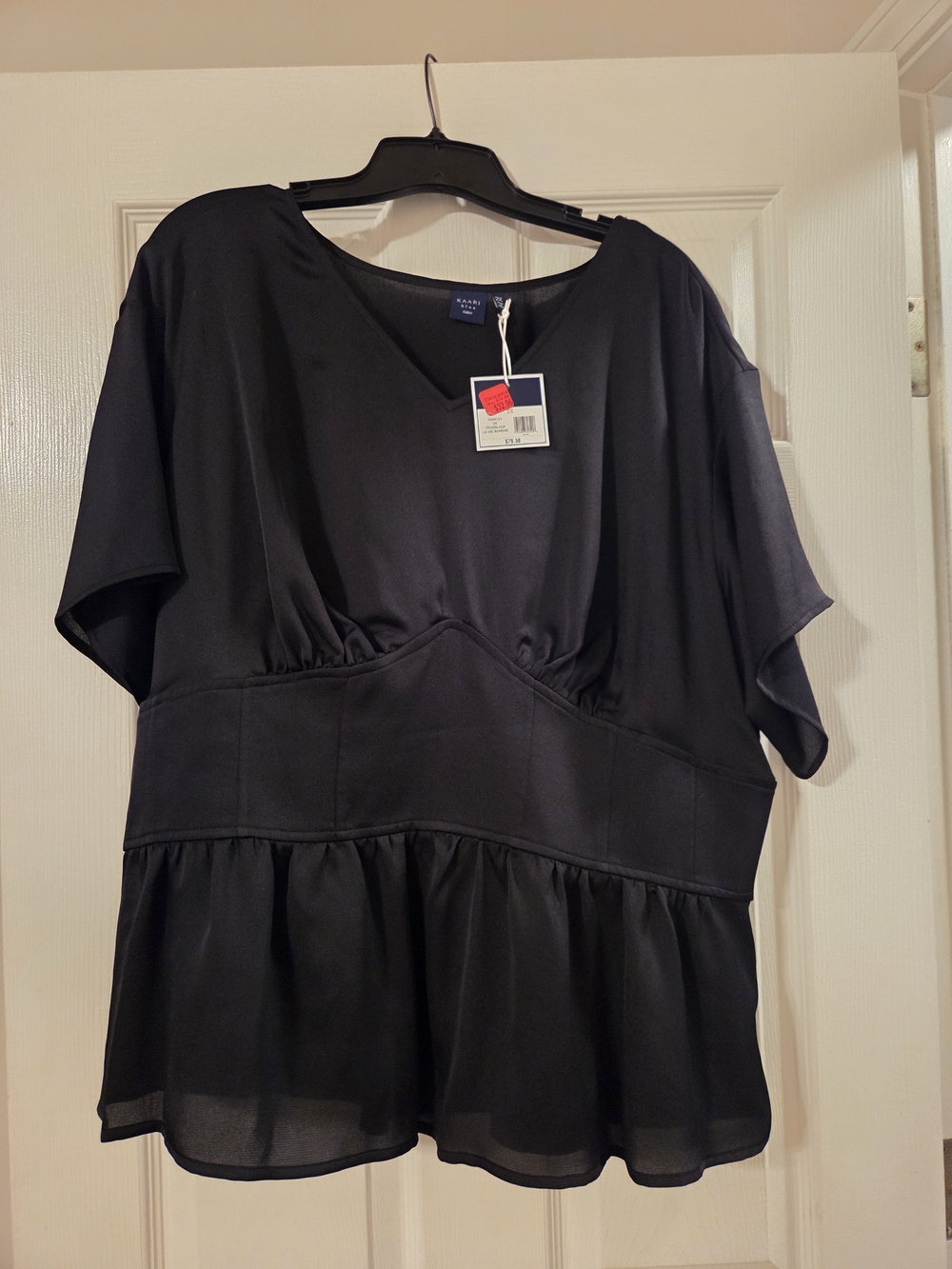 Kaari Blue Curvy Black Peplum V-Neck Top
